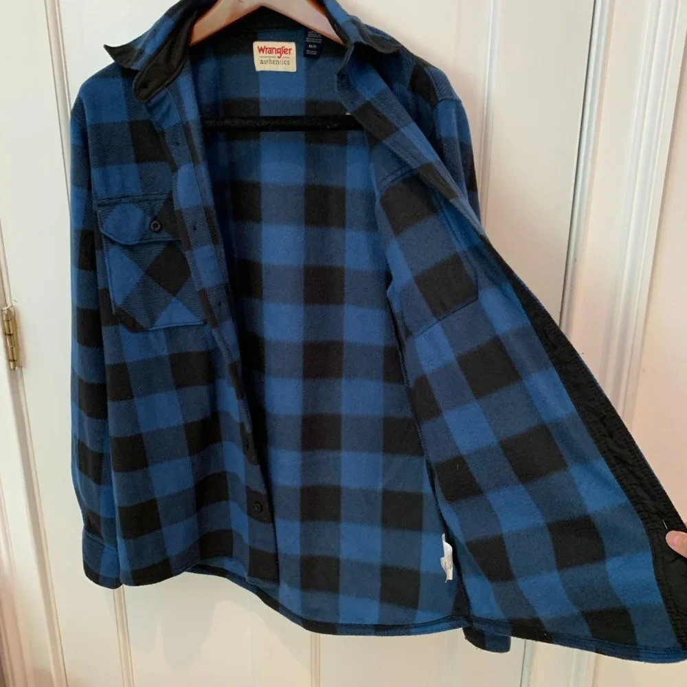 Vintage Wrangler Buffalo Plaid Fleece Overshirt Checked Fleece Shirt Jacket M - Picture 6 of 6